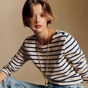 Sezane Colette Mariniere Top in Ecru/ Navy Size XS